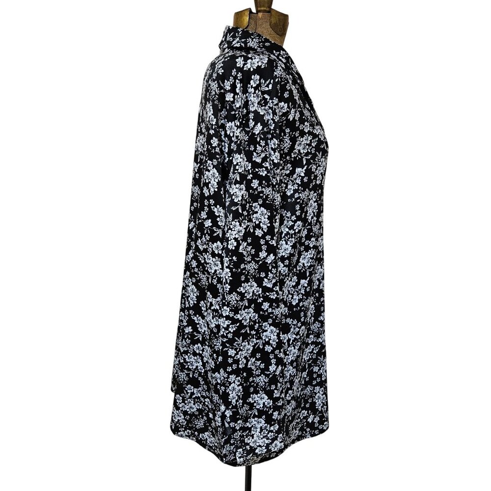 Nine Eight New York Tunic Womens Size XL Black White Floral Top Long Sleeve - Picture 4 of 9